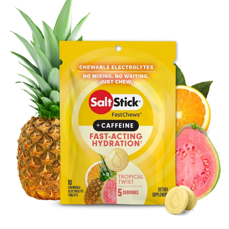 Saltstick Caffeine Fastchews Tropical Twist 1 Box With 12 Packs Of 10 Chews