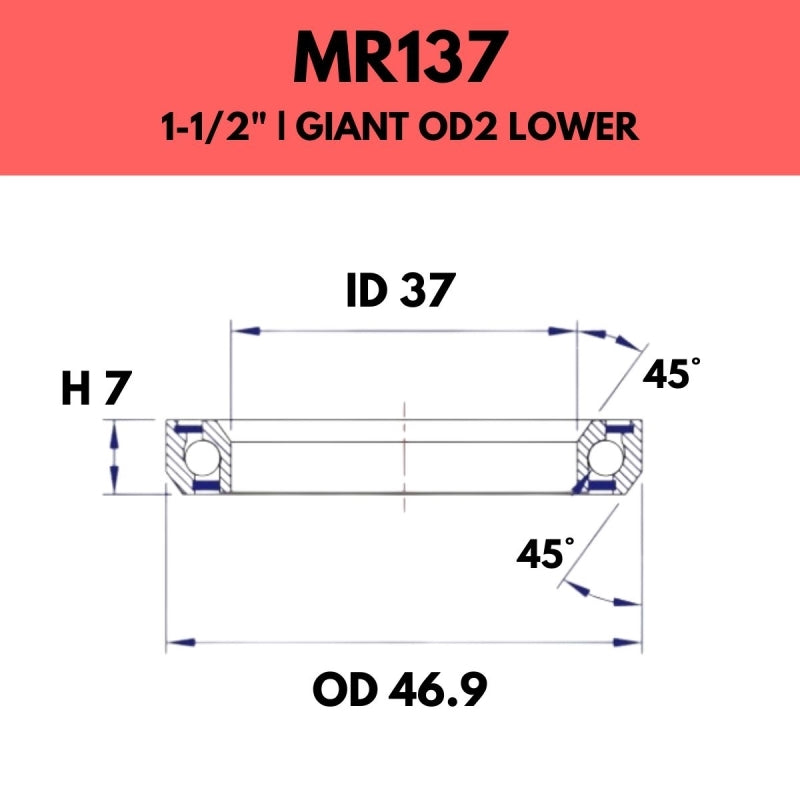 Fsa Components - 45X45 1.5 - 46.9OD X 37ID X 7H - MR137 - Giant Road OD2 Lower