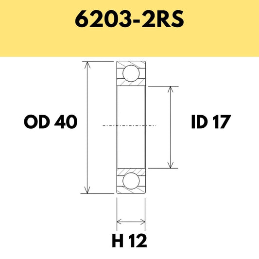 6203-2RS B5 Bearing - 40OD X 17ID X 12H
