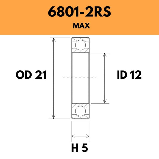 6801-2RS Max Bearing - 21OD X 12ID X 5H