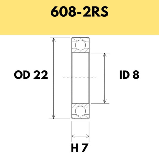 608-2RS B5 Bearing - 22OD X 8ID X 7H